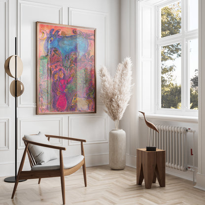 Premium Poster of Surreal Art Blue Animal Magic in Village Night Posters