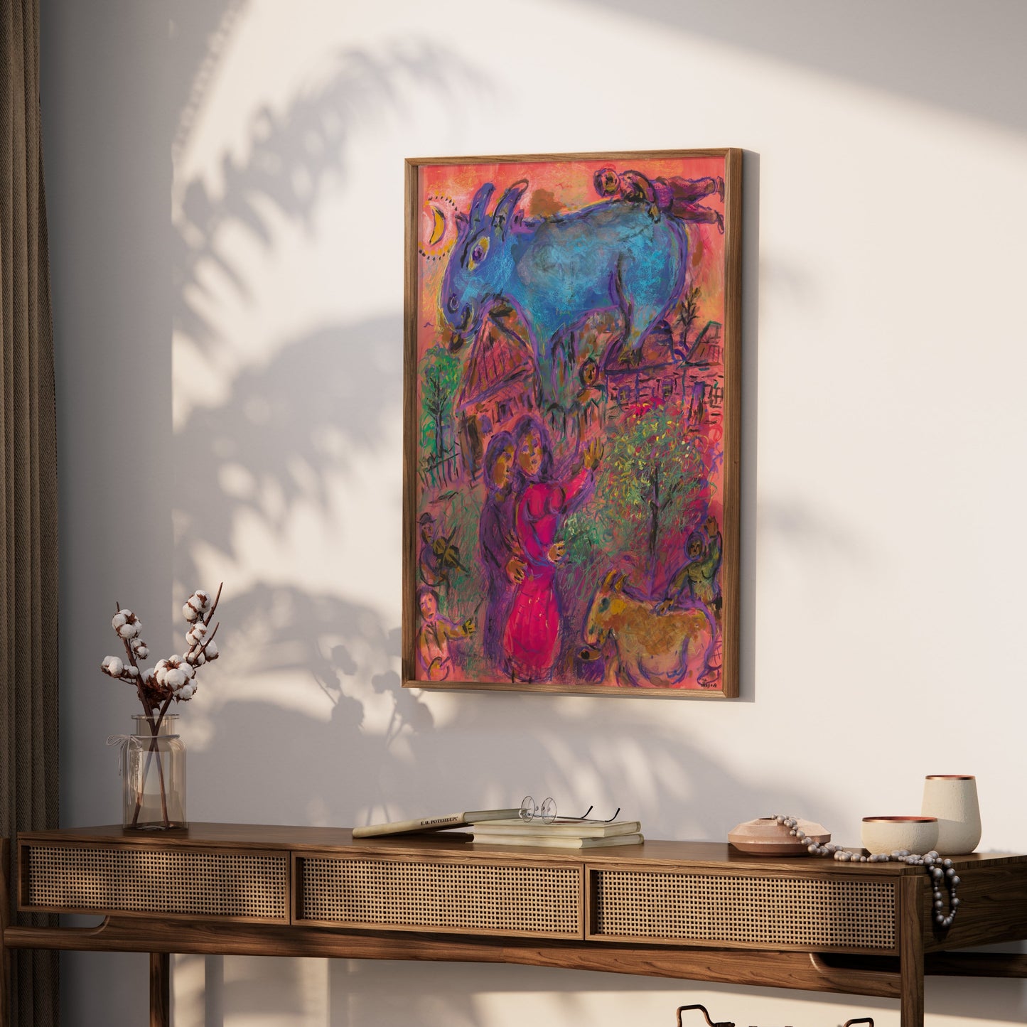 Premium Poster of Surreal Art Blue Animal Magic in Village Night Posters