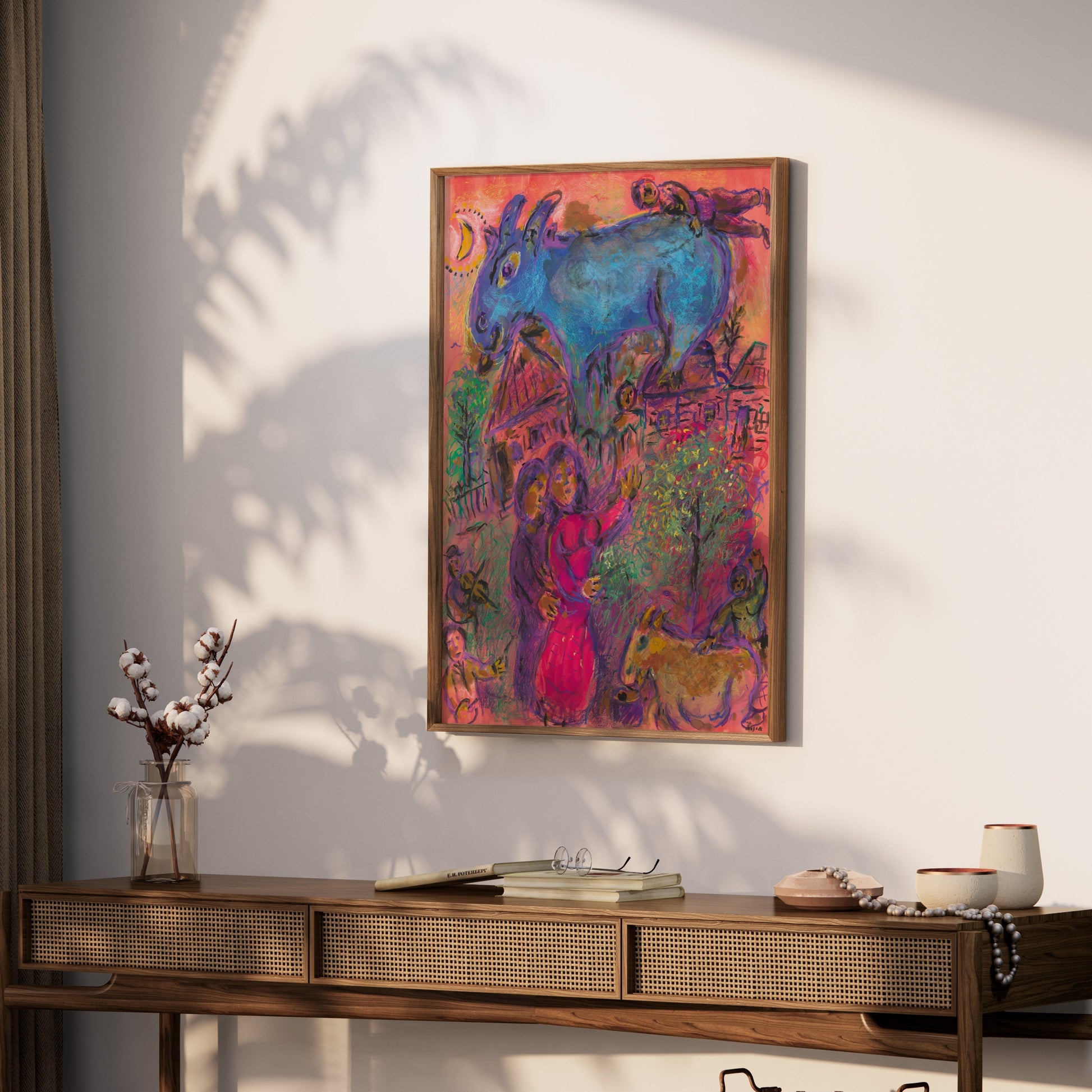 Premium Poster of Surreal Art Blue Animal Magic in Village Night Posters