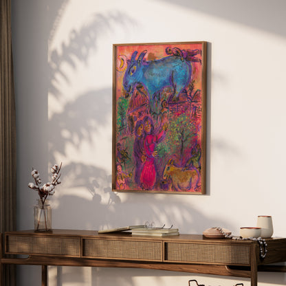 Premium Poster of Surreal Art Blue Animal Magic in Village Night Posters