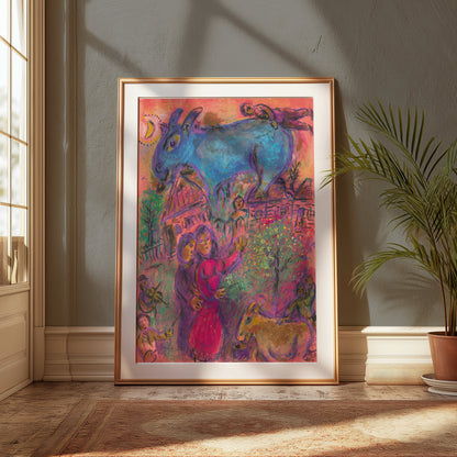 Premium Poster of Surreal Art Blue Animal Magic in Village Night Posters