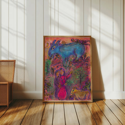 Premium Poster of Surreal Art Blue Animal Magic in Village Night Posters