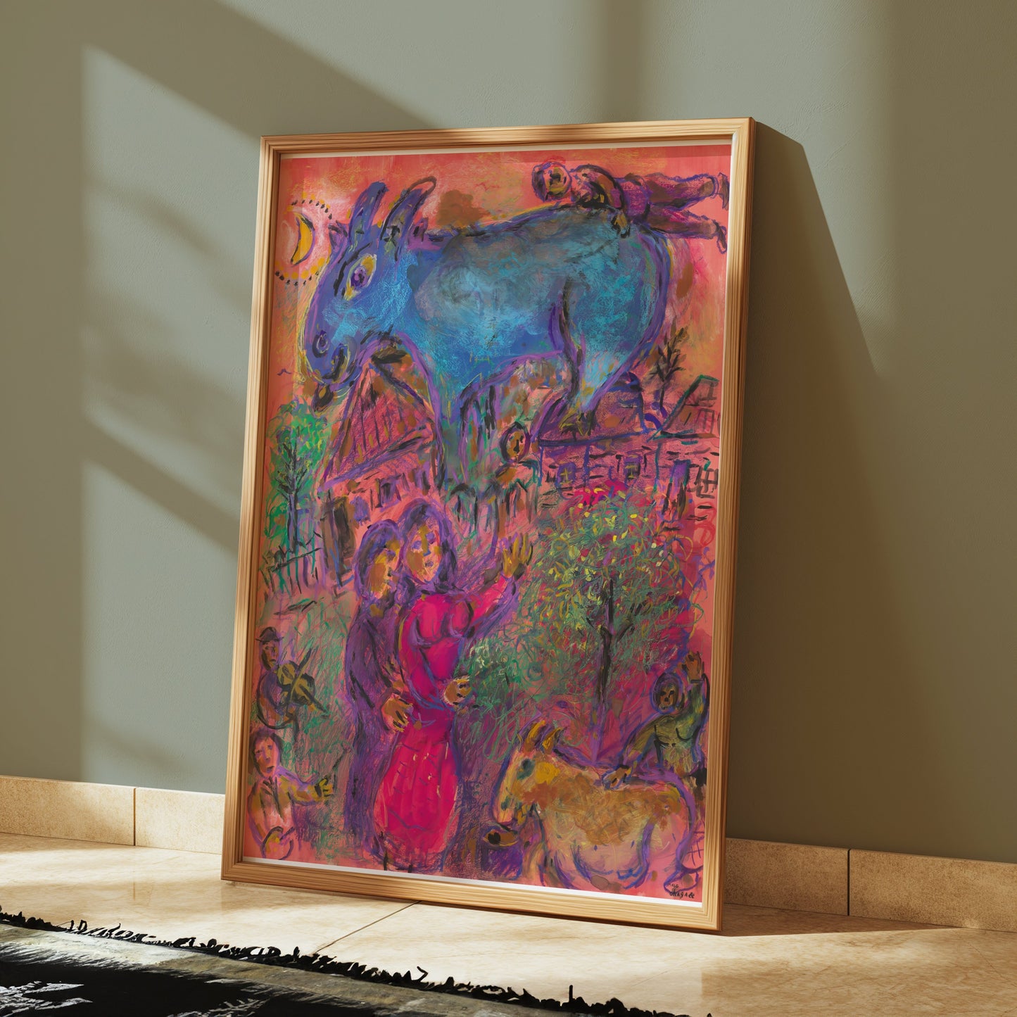 Premium Poster of Surreal Art Blue Animal Magic in Village Night Posters