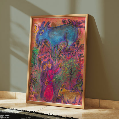 Premium Poster of Surreal Art Blue Animal Magic in Village Night Posters
