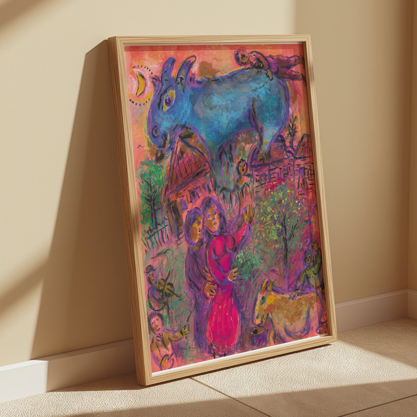 Premium Poster of Surreal Art Blue Animal Magic in Village Night Posters