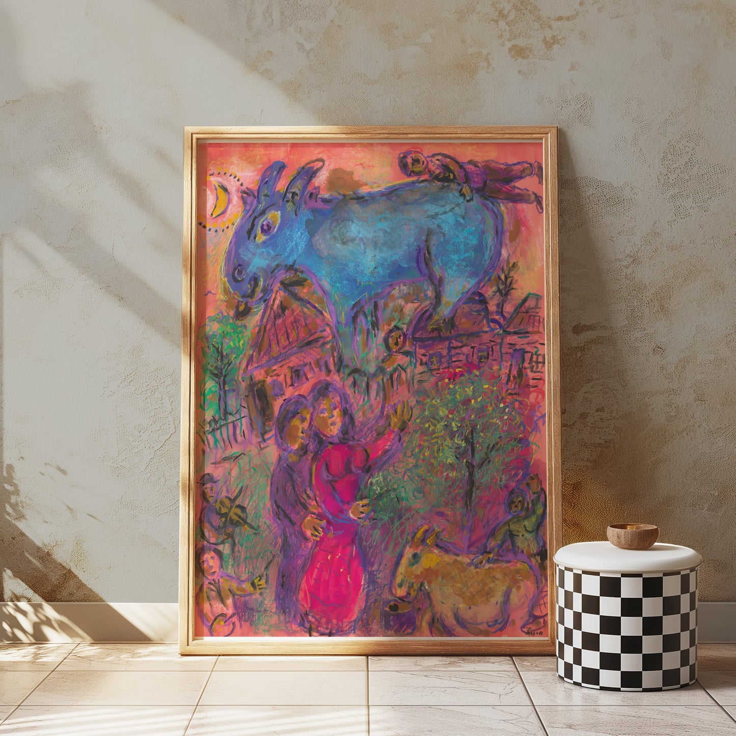 Premium Poster of Surreal Art Blue Animal Magic in Village Night Posters