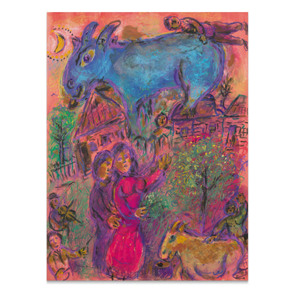 Premium Poster of Surreal Art Blue Animal Magic in Village Night Posters