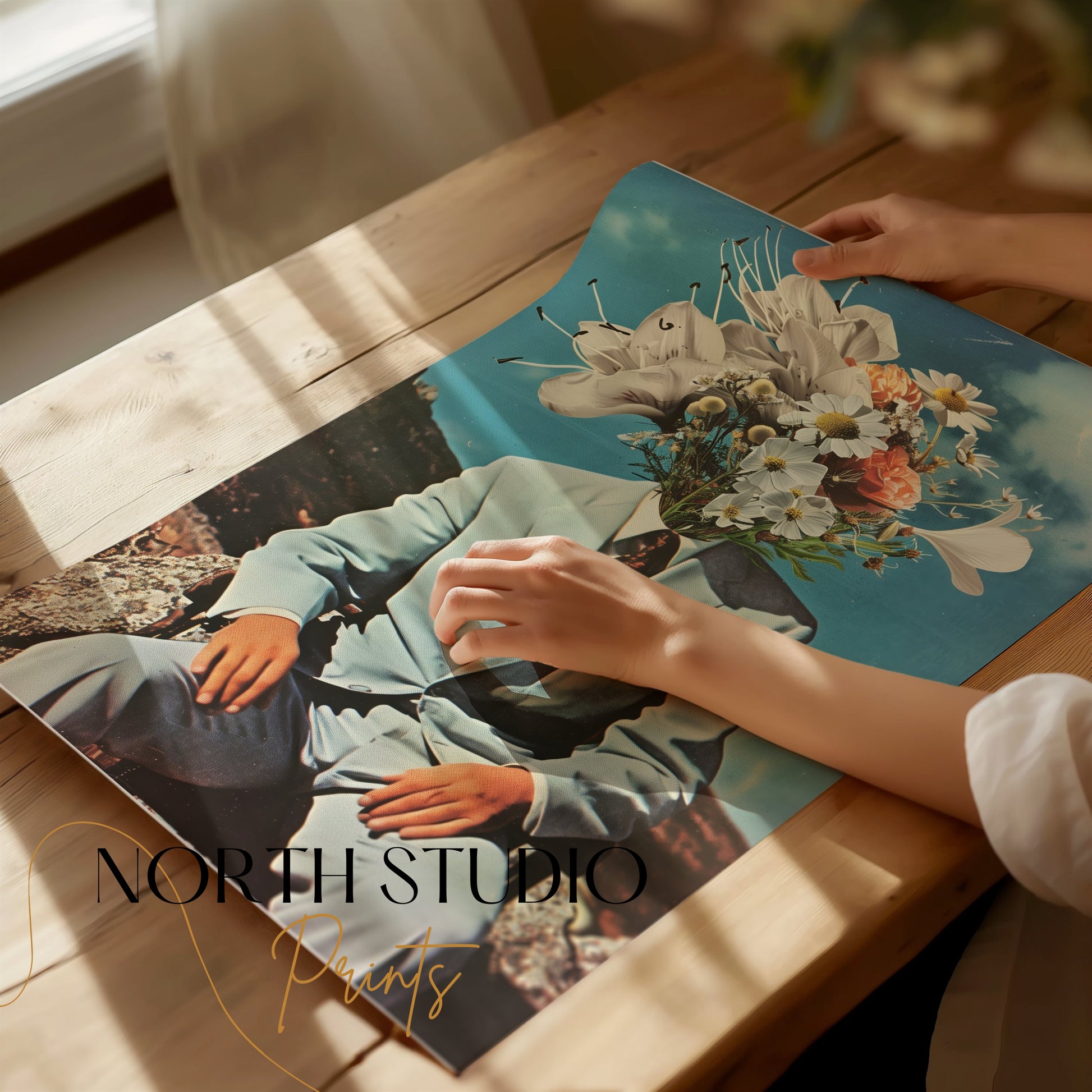 Premium Poster of Surreal Flower Head Man in Suit Art Print Posters