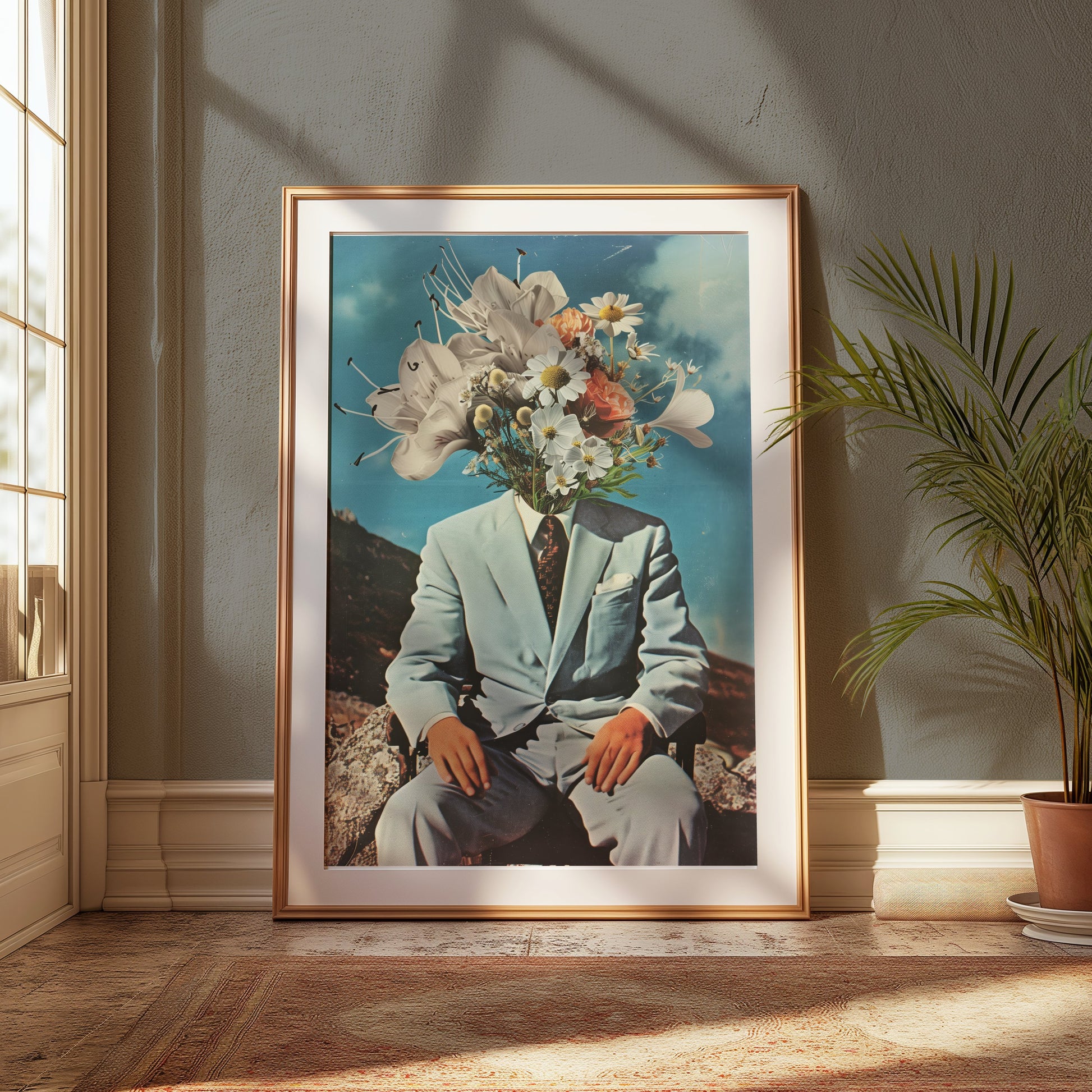 Premium Poster of Surreal Flower Head Man in Suit Art Print Posters