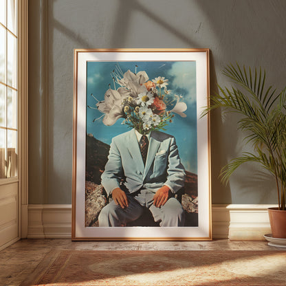 Premium Poster of Surreal Flower Head Man in Suit Art Print Posters