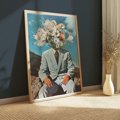 Premium Poster of Surreal Flower Head Man in Suit Art Print Posters