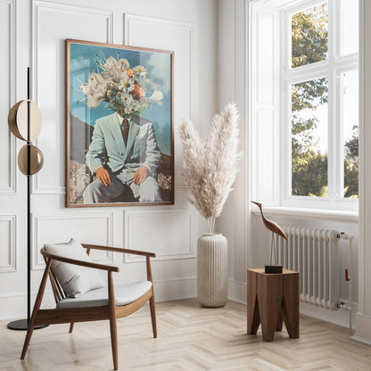 Premium Poster of Surreal Flower Head Man in Suit Art Print Posters