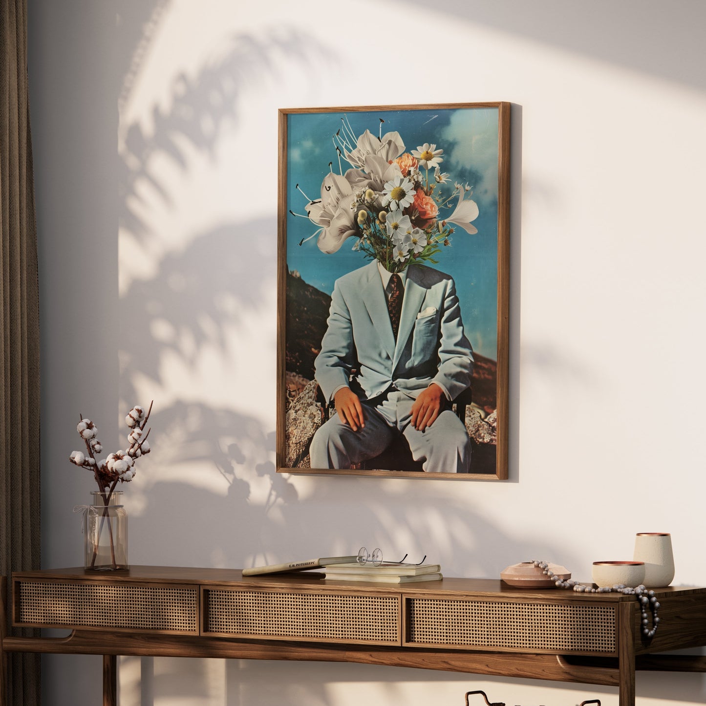 Premium Poster of Surreal Flower Head Man in Suit Art Print Posters