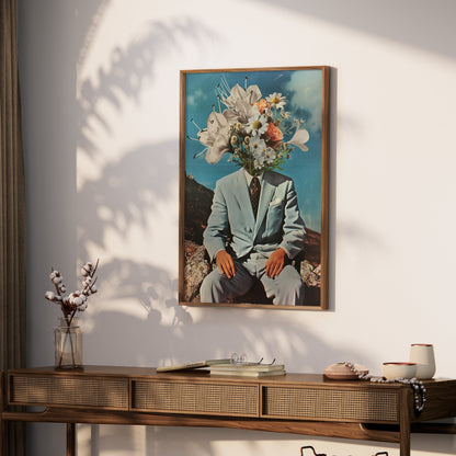 Premium Poster of Surreal Flower Head Man in Suit Art Print Posters