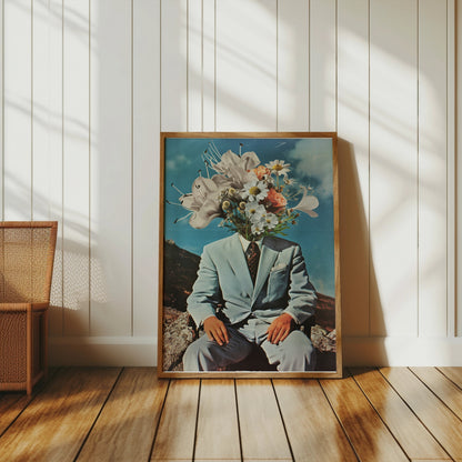 Premium Poster of Surreal Flower Head Man in Suit Art Print Posters