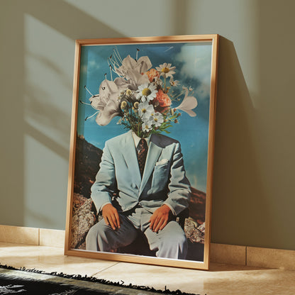 Premium Poster of Surreal Flower Head Man in Suit Art Print Posters