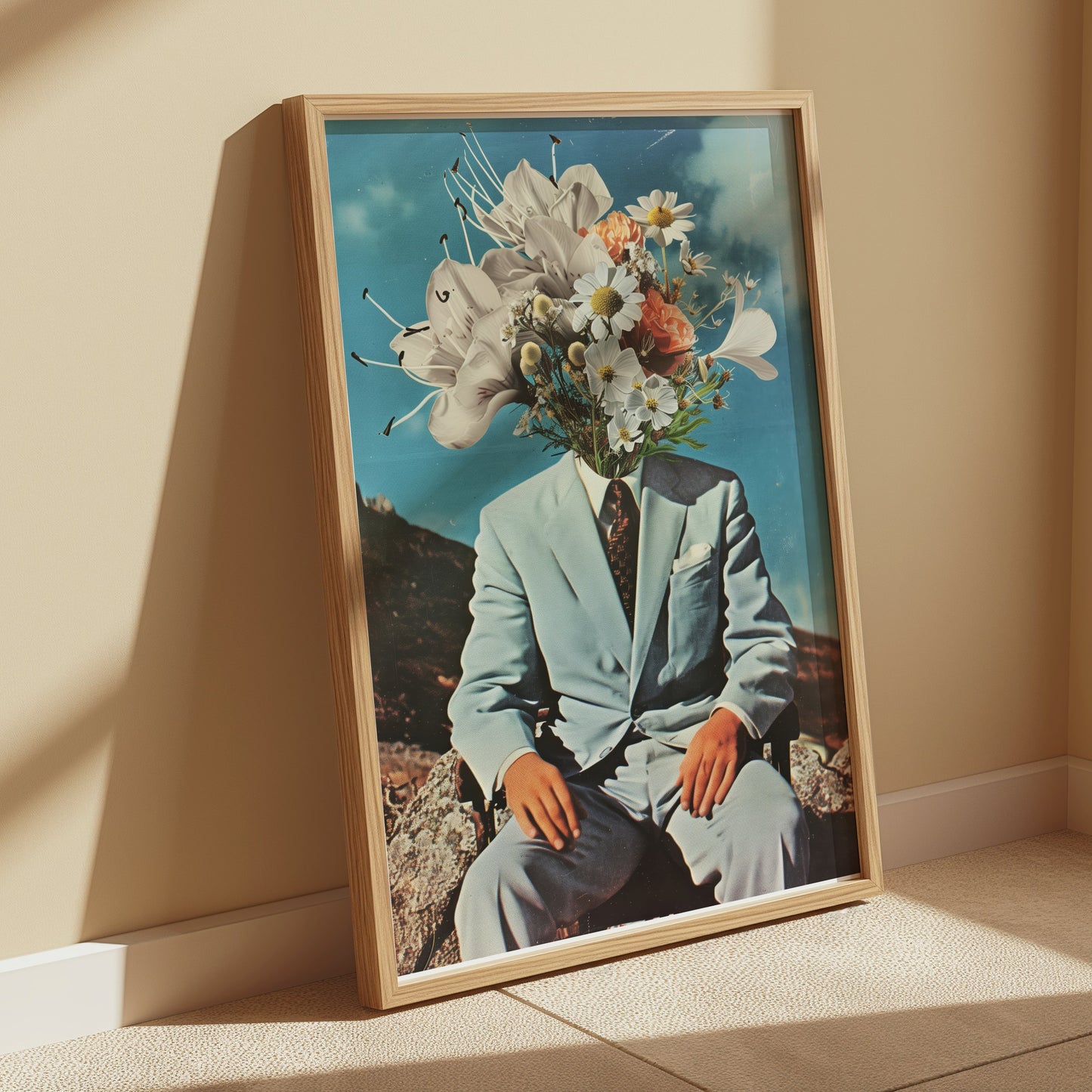Premium Poster of Surreal Flower Head Man in Suit Art Print Posters