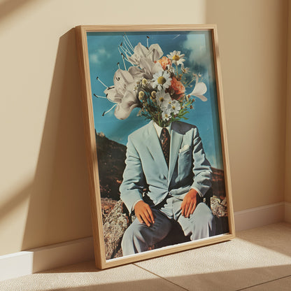 Premium Poster of Surreal Flower Head Man in Suit Art Print Posters