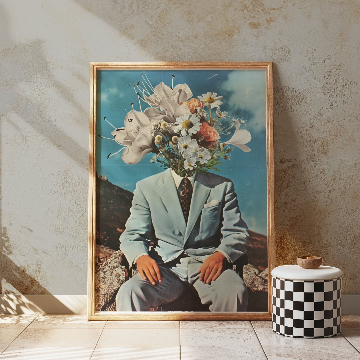 Premium Poster of Surreal Flower Head Man in Suit Art Print Posters