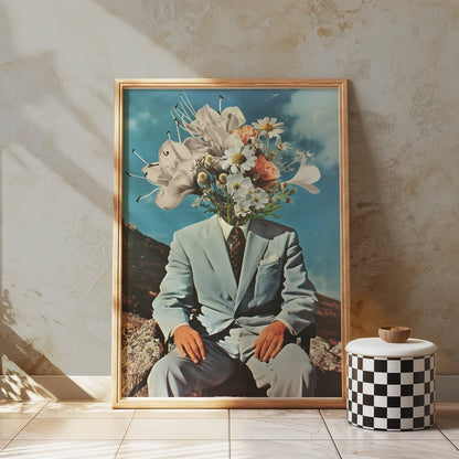 Premium Poster of Surreal Flower Head Man in Suit Art Print Posters