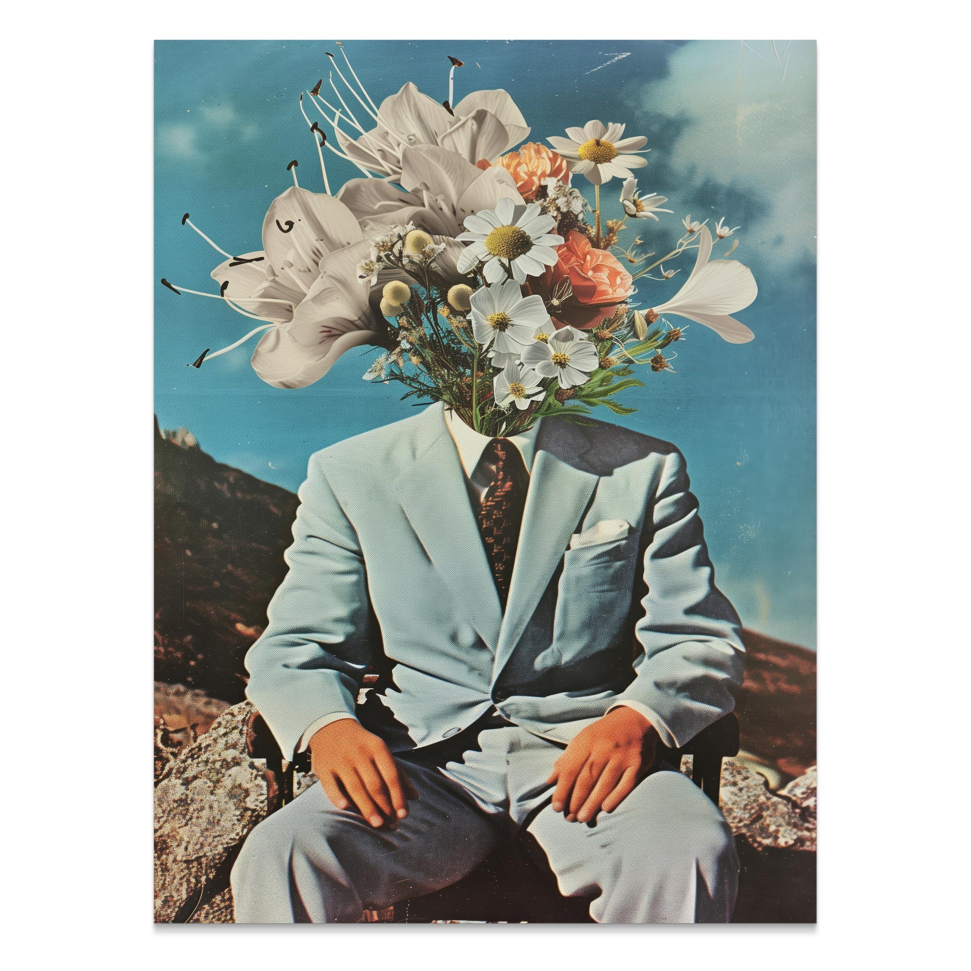 Premium Poster of Surreal Flower Head Man in Suit Art Print Posters