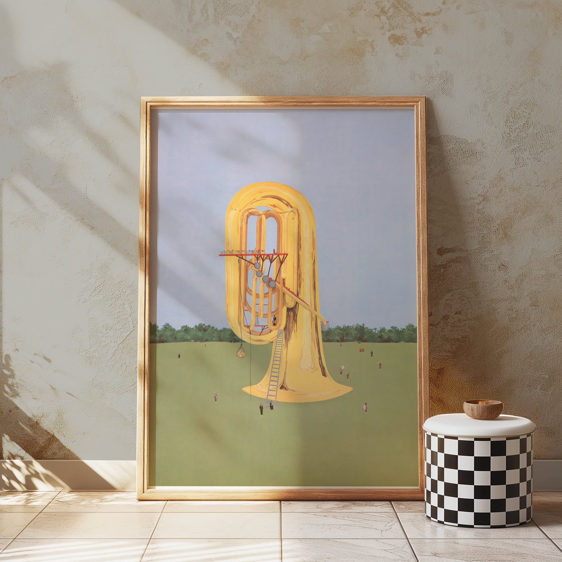 Premium Poster of Surreal Giant Brass Instrument in Open Field Posters