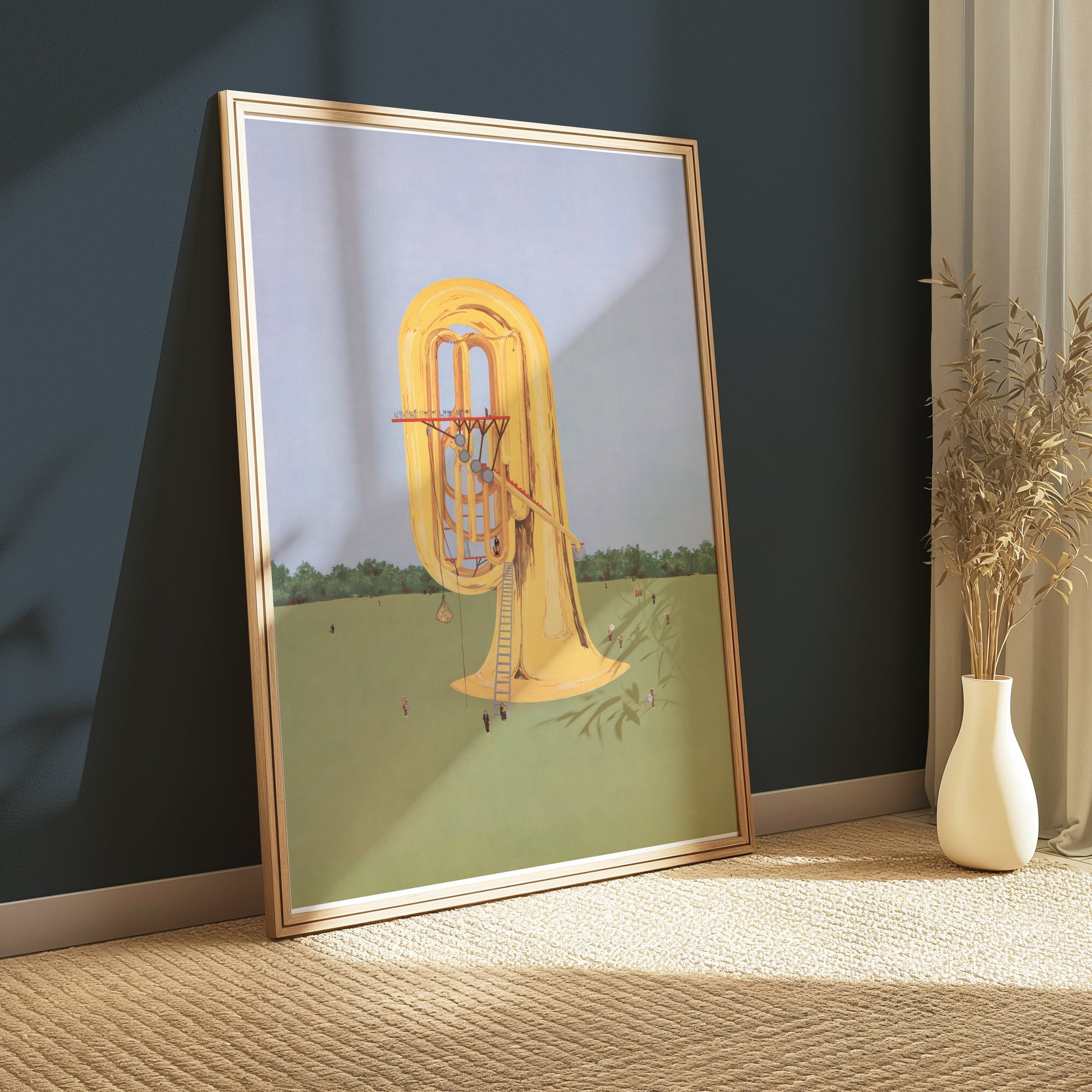 Premium Poster of Surreal Giant Brass Instrument in Open Field Posters