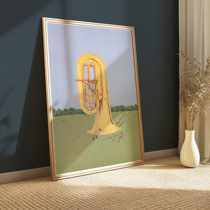 Premium Poster of Surreal Giant Brass Instrument in Open Field Posters