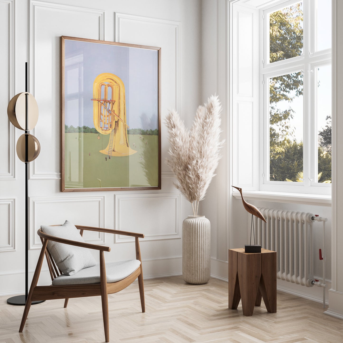 Premium Poster of Surreal Giant Brass Instrument in Open Field Posters