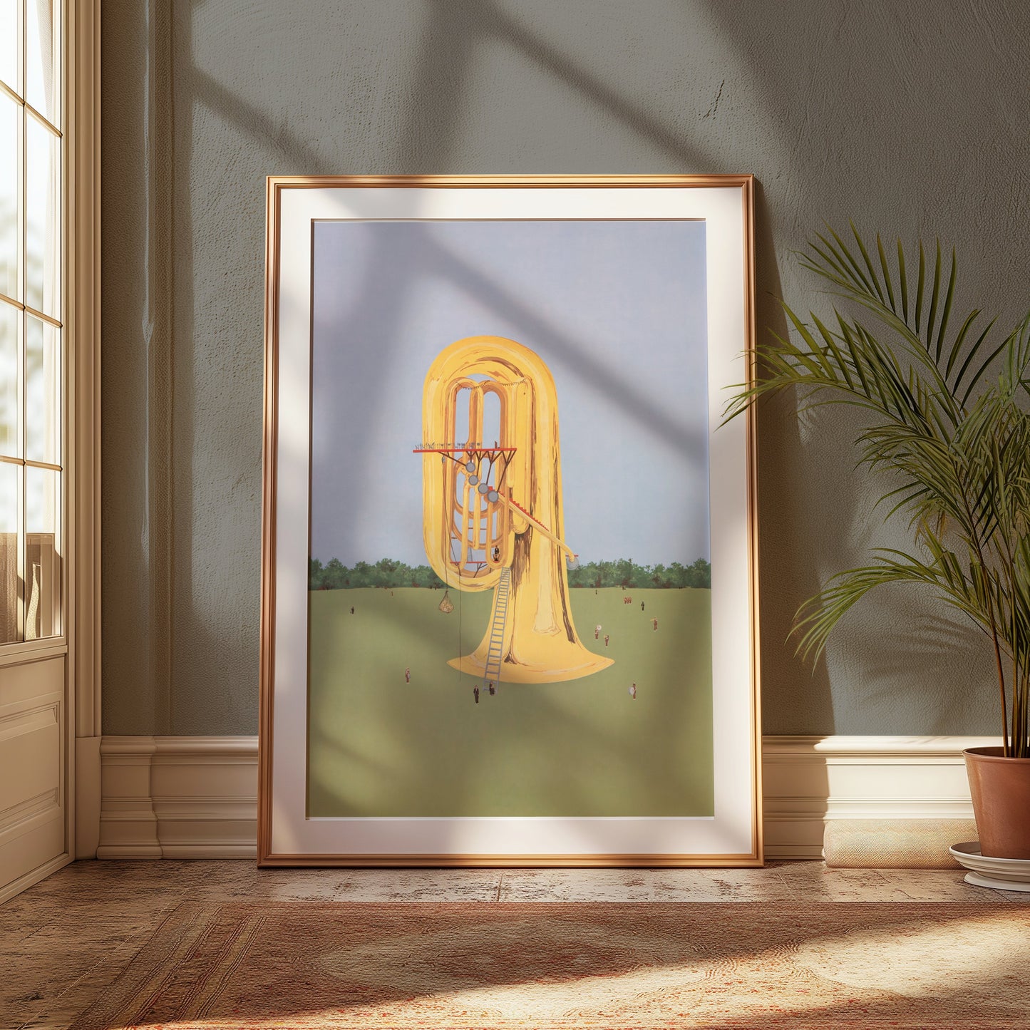 Premium Poster of Surreal Giant Brass Instrument in Open Field Posters