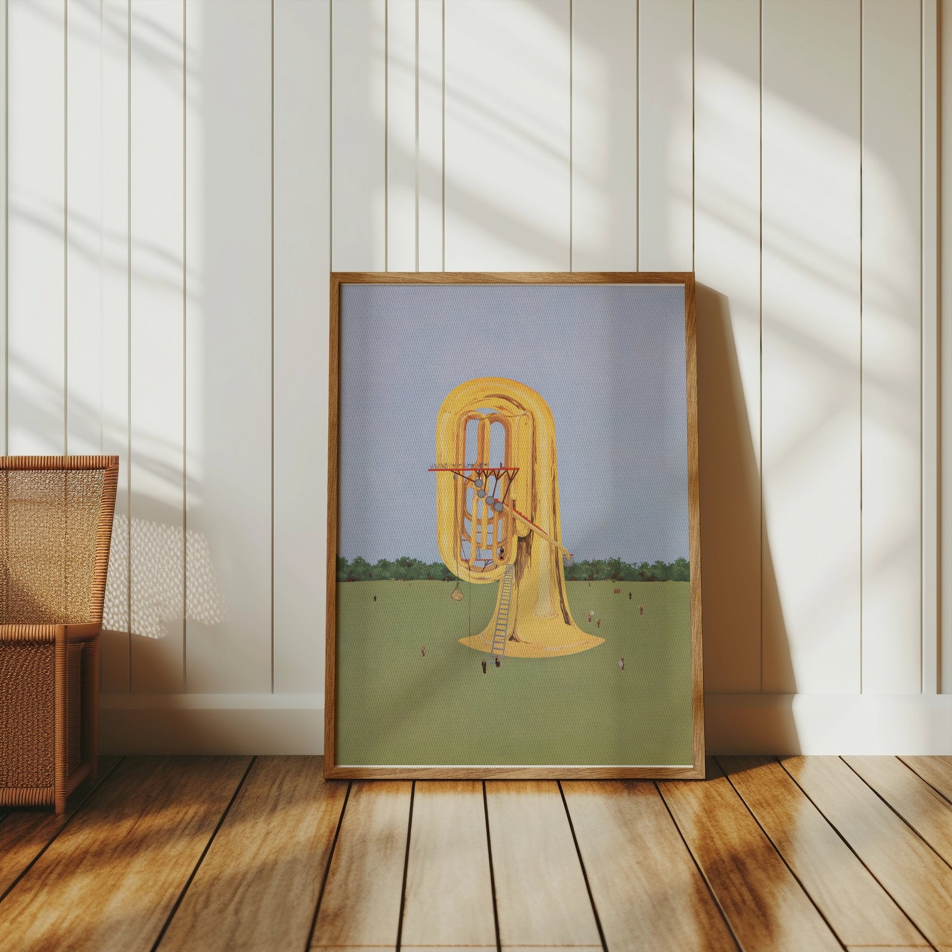 Premium Poster of Surreal Giant Brass Instrument in Open Field Posters