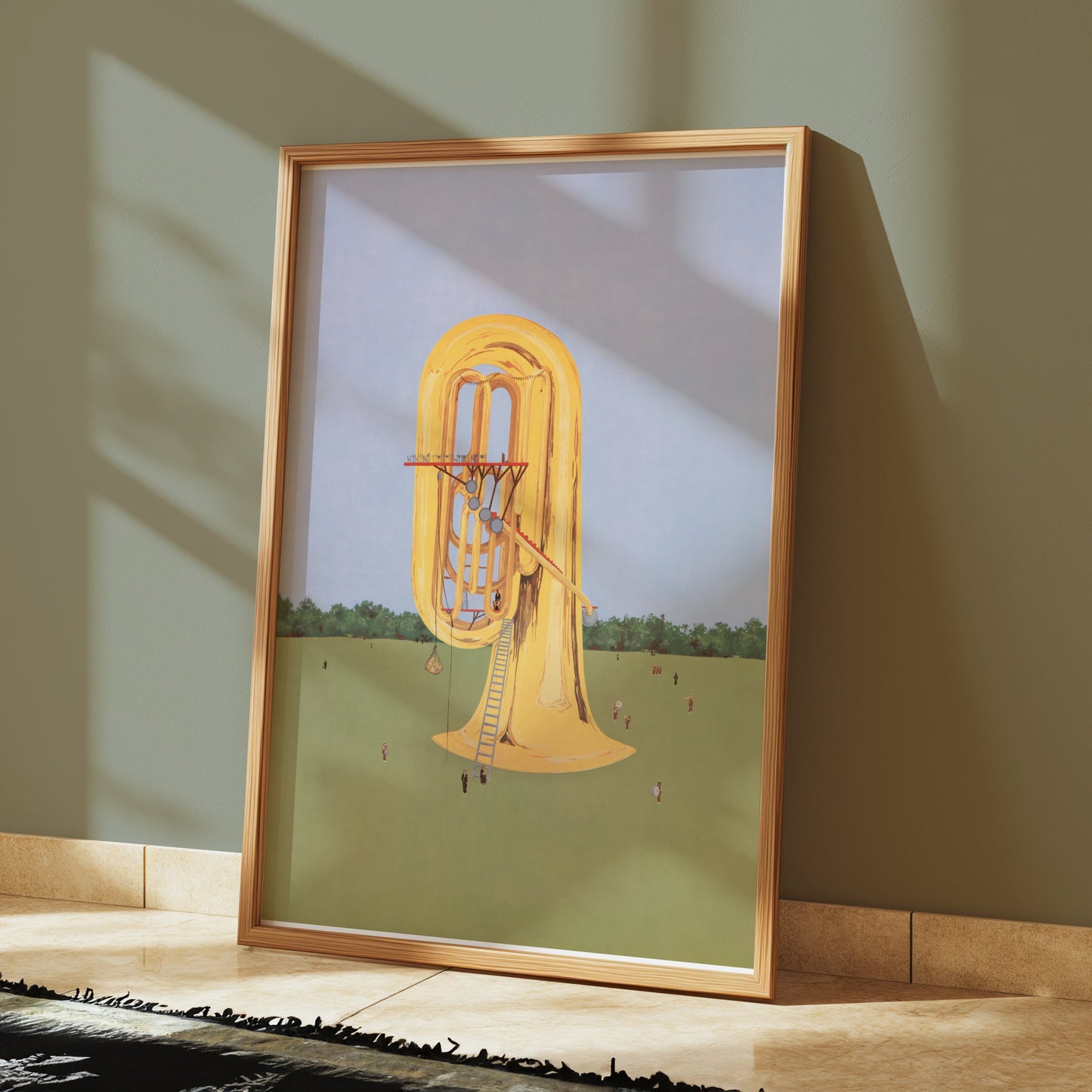 Premium Poster of Surreal Giant Brass Instrument in Open Field Posters