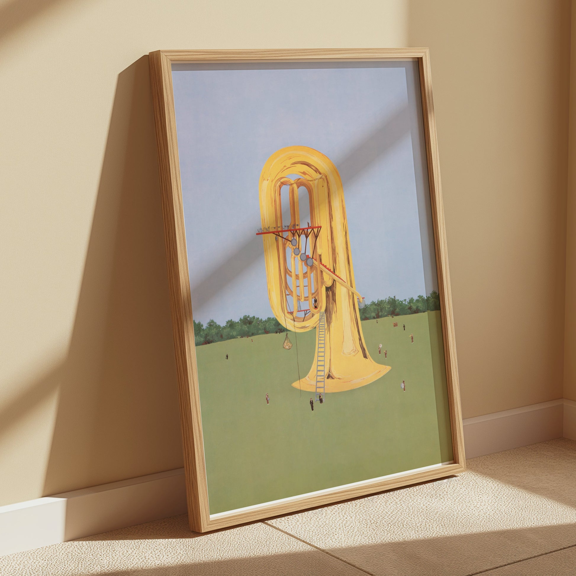 Premium Poster of Surreal Giant Brass Instrument in Open Field Posters