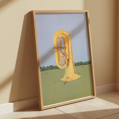 Premium Poster of Surreal Giant Brass Instrument in Open Field Posters