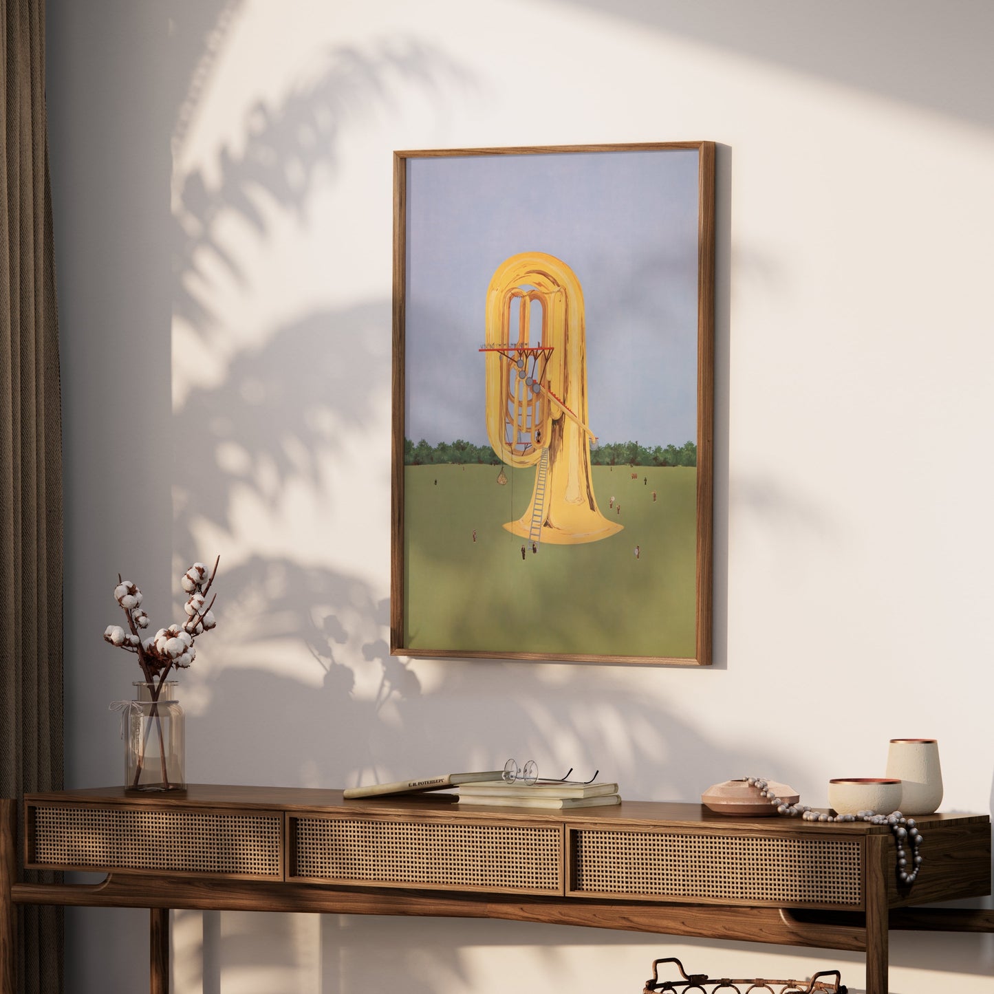 Premium Poster of Surreal Giant Brass Instrument in Open Field Posters