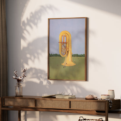 Premium Poster of Surreal Giant Brass Instrument in Open Field Posters