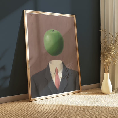 Premium Poster of Surrealist Man in Suit with Green Apple Art Posters