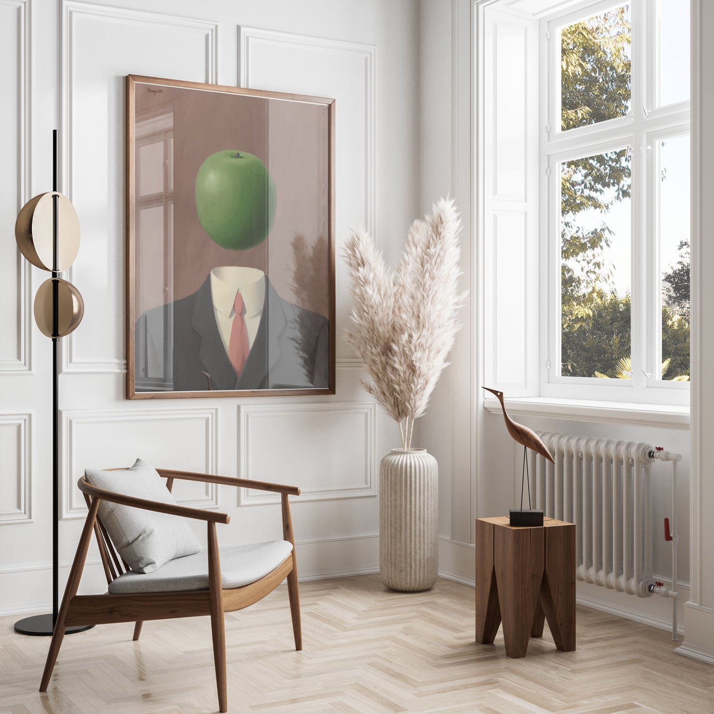 Premium Poster of Surrealist Man in Suit with Green Apple Art Posters