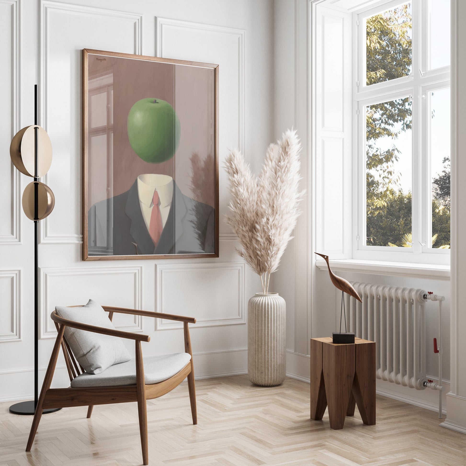 Premium Poster of Surrealist Man in Suit with Green Apple Art Posters