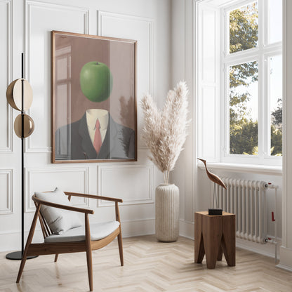 Premium Poster of Surrealist Man in Suit with Green Apple Art Posters