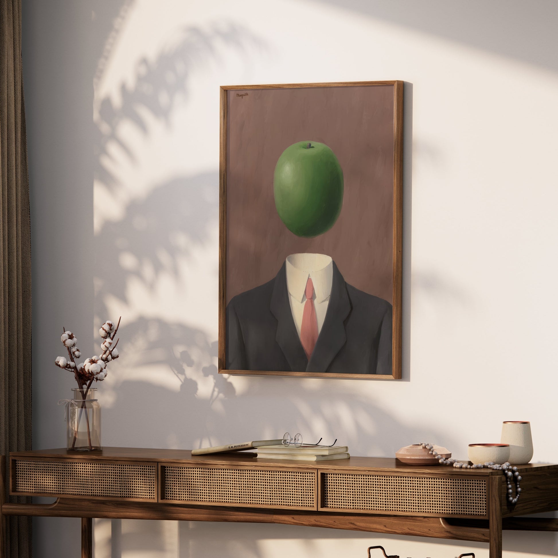 Premium Poster of Surrealist Man in Suit with Green Apple Art Posters