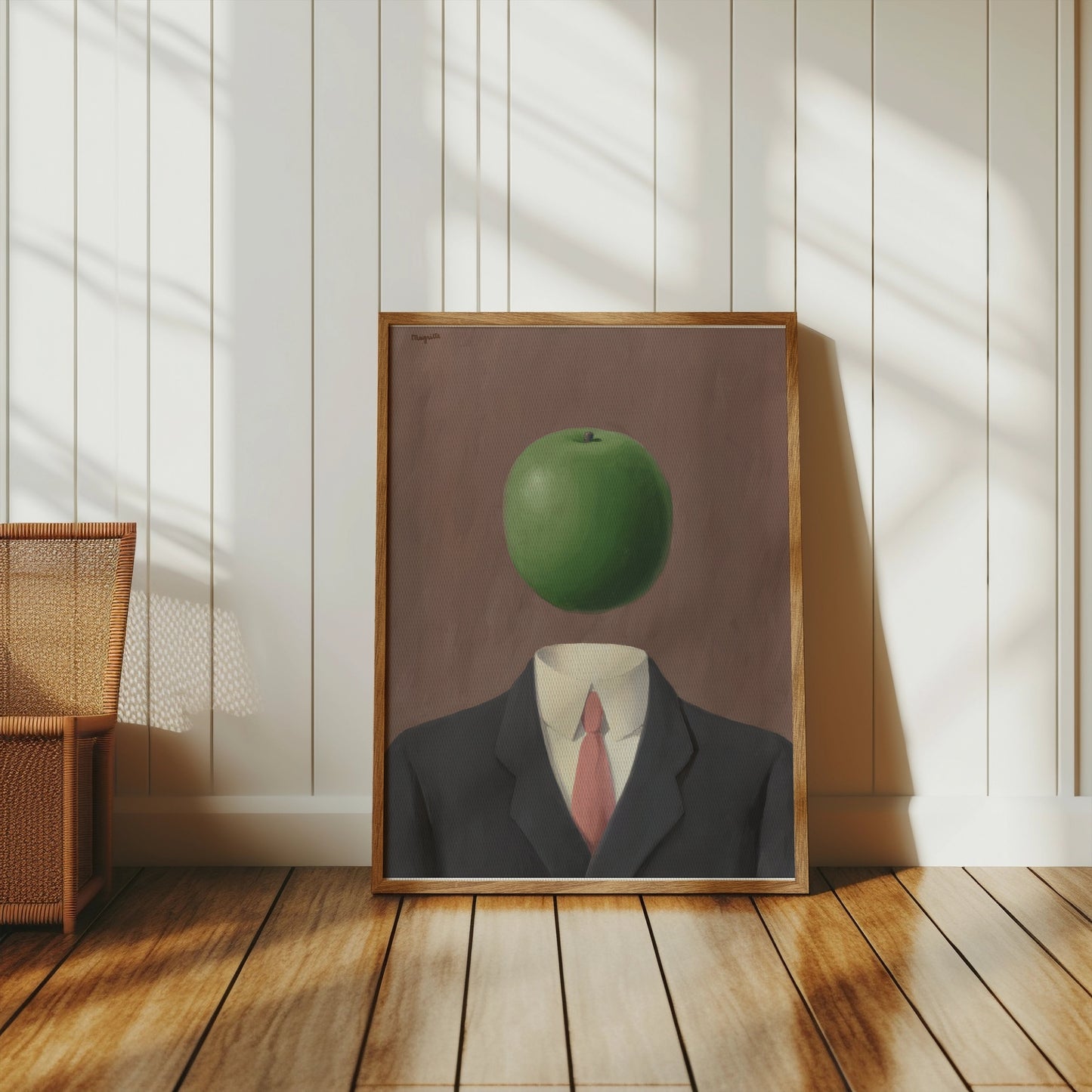 Premium Poster of Surrealist Man in Suit with Green Apple Art Posters