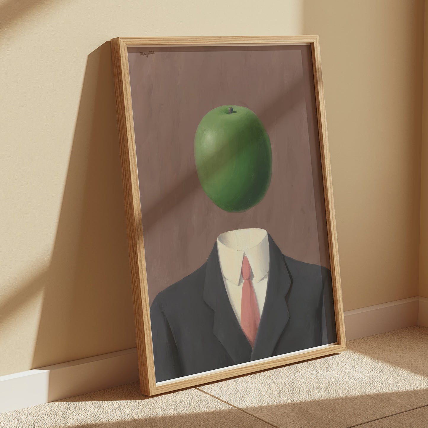 Premium Poster of Surrealist Man in Suit with Green Apple Art Posters