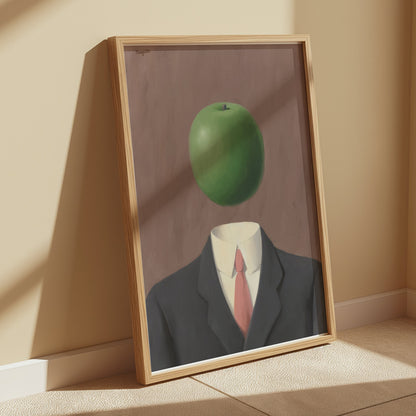 Premium Poster of Surrealist Man in Suit with Green Apple Art Posters