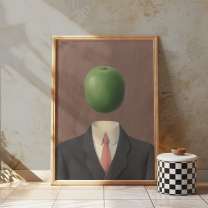Premium Poster of Surrealist Man in Suit with Green Apple Art Posters