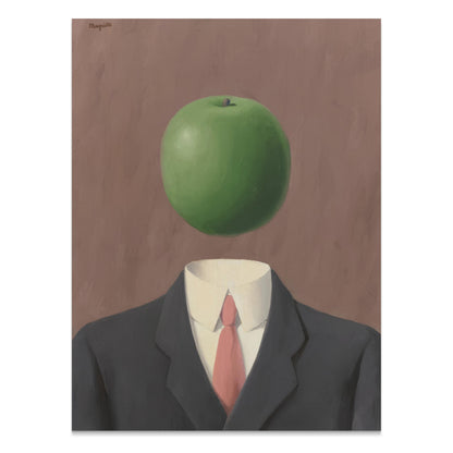 Premium Poster of Surrealist Man in Suit with Green Apple Art Posters