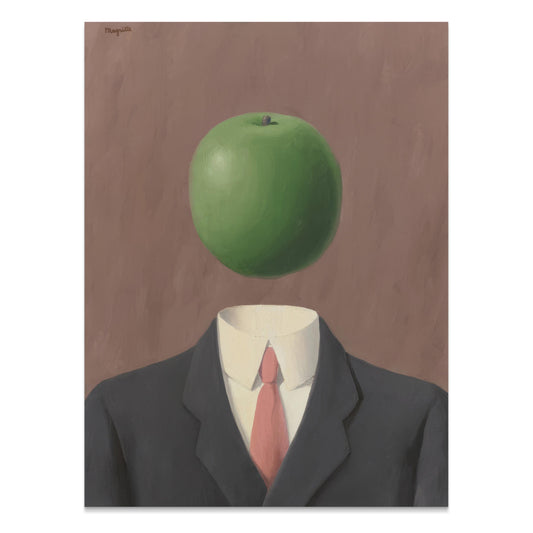 Premium Poster of Surrealist Man in Suit with Green Apple Art Posters