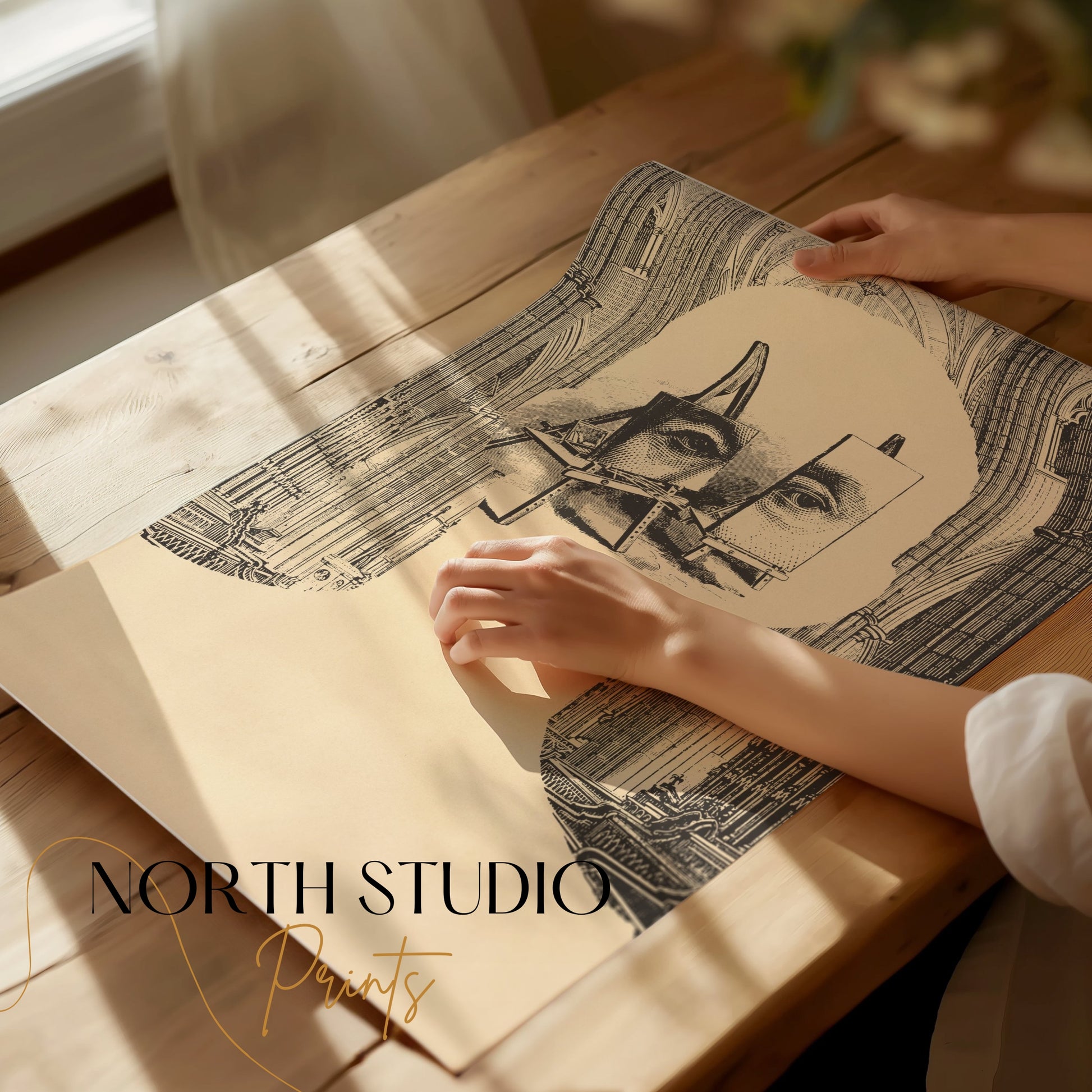 Premium Poster of Surrealist Portrait with Easels and Cathedral Art Posters