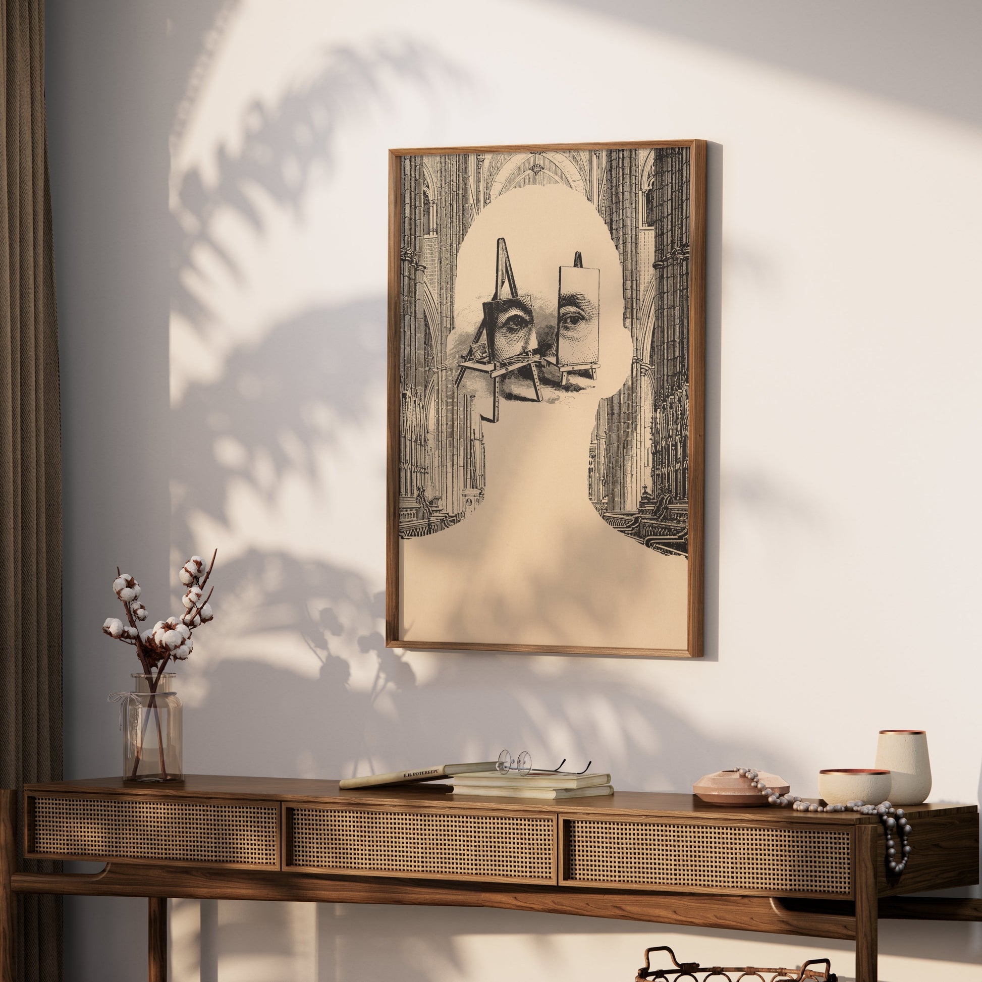 Premium Poster of Surrealist Portrait with Easels and Cathedral Art Posters