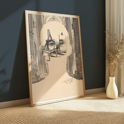 Premium Poster of Surrealist Portrait with Easels and Cathedral Art Posters